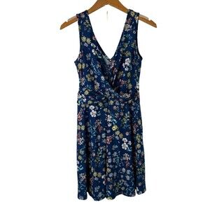⭐️2/$10 Candies NWT Sleeveless Blue Floral Faux Wrap Front Fit Flare Dress Small